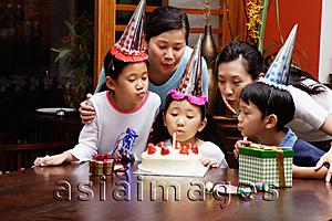Asia Images Group - Family celebrating birthday, blowing candle