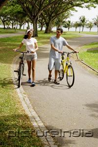 PictureIndia - Couple wheeling bicycles in park