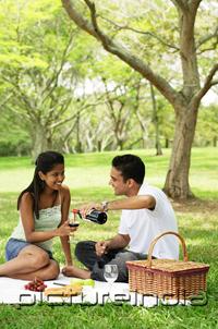 PictureIndia - Couple in park, having a picnic, man pouring wine for woman