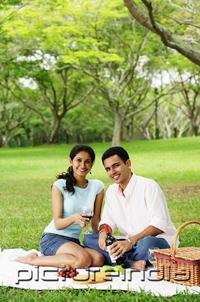 PictureIndia - Couple in park, having a picnic, looking at camera