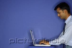 PictureIndia - Man using laptop, side view