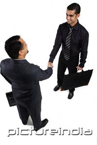 PictureIndia - Two businessmen shaking hands, high angel view