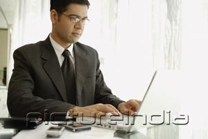 PictureIndia - Businessman sitting at desk, using laptop